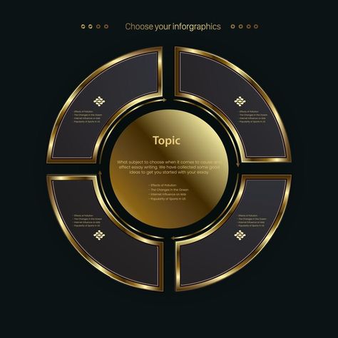 Luxury Golden option Infographic template design. Premium golden levels on a dark background with quater of circles golden Vector chart template Golden Website Design, Tech Event, Travel Website Design, Infographic Design Template, Event Poster Design, Chart Template, Mobile Ui Design, Infographic Template, Webpage Design