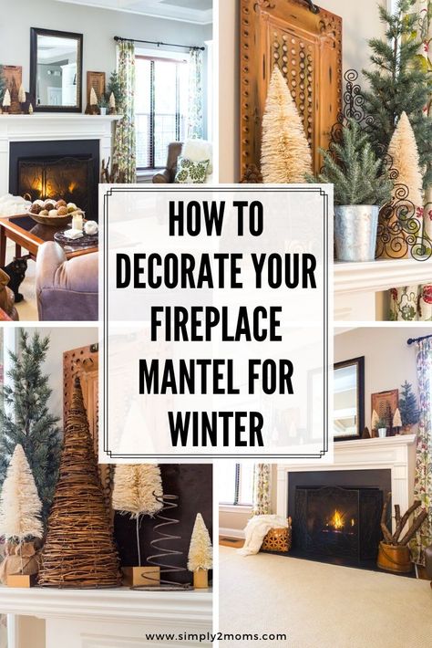 These simple ideas for your fireplace mantel help you easily transition from Christmas to winter decor with a neutral color scheme and vintage farmhouse vibe. Winter Mantle Decor Ideas, Fireplace Mantel Decorations, Winter Hearth Decor, 2024 Mantle Decor, Mantel Decoration Ideas, Winter Fireplace Mantel Decorating Ideas, Winter Mantles Ideas, Winter Mantle Decor With Tv, Christmas Mantelpiece Ideas