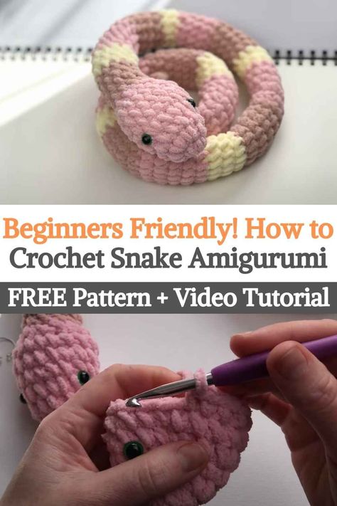 Crochet Snake, Easy Crochet Animals, Quick Crochet Patterns, Mode Crochet, Easy Crochet Projects, Crochet Animals Free Patterns, Crochet Design Pattern, Beginner Crochet Projects, Kawaii Crochet