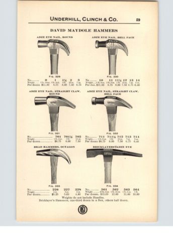 1920s PAPER AD 2 Sided David Maydole Hammer Adze Eye Bricklayers' Hammers Mechanic Shop Decor, Metalworking Tools, Blacksmith Hammer, Antique Hand Tools, Handmade Tools, Hammer Handles, Ancient Tools, Mechanic Shop, Drafting Tools