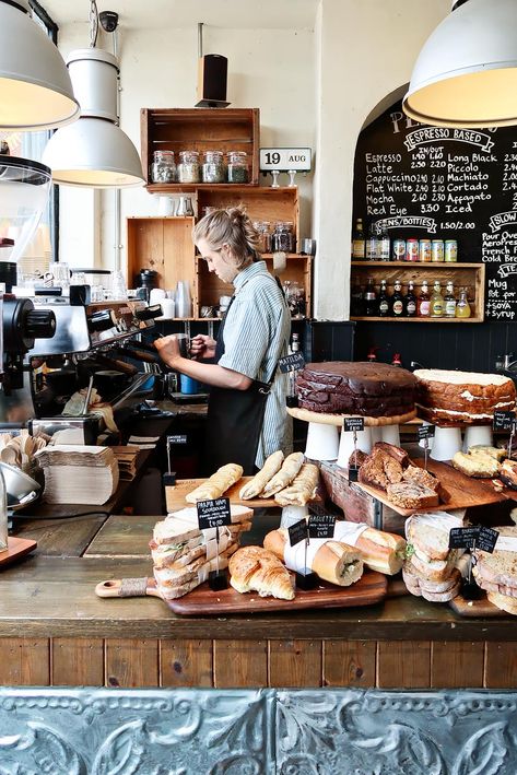 Uk Coffee Shop, Work At Coffee Shop, Opening Coffee Shop, Coffee Bakery, Coffee Place, England Coffee Shop Design, Bread Coffee Shop, Brooklyn Coffee Shop Aesthetic, Bakery Shop Interior