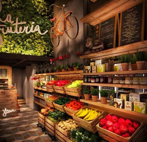 Fruit Shop Design, Shop Design Interior, Juice Bar Design, Fruit And Veg Shop, Deli Shop, Vegetable Shop, Grocery Store Design, Organic Market, Food Retail