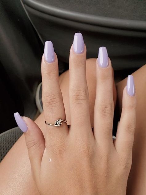 The prettiest light purple nails and lavender nails Nail Ideas Acrylic Light Purple, Lavender Nails Ballerina, Light Purple Coffin Nail Ideas, Lilac Ballerina Nails, Simple Nails Lavender, Simple Nail Ideas Purple, Short Purple Acrylics, Calm Nail Colors, Silver And Lavender Nails