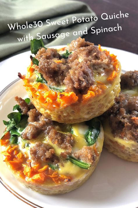 Quiche With Sausage, Sweet Potato Quiche, Potato Quiche, Sausage And Spinach, Breakfast Prep, Whole 30 Breakfast, Whole 30 Diet, Breakfast Quiche, Breakfast Sausage