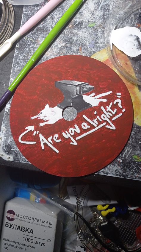 lovejoy's "are you alright?" album cover painted on a disc Lovejoy Record, Are You Alright Lovejoy, Lovejoy Painting, Lovejoy Album Cover, Painted Cds, Dsmp Art, Mc Wallpaper, Clay Inspo, Easy Doodle