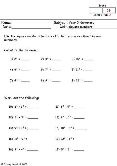 6th Grade Spelling Words, Year 6 Maths Worksheets, Year 5 Maths Worksheets, Year 7 Maths Worksheets, Year 5 Maths, Primary Worksheets, Square Numbers, Factoring Quadratics, Grade 5 Math Worksheets