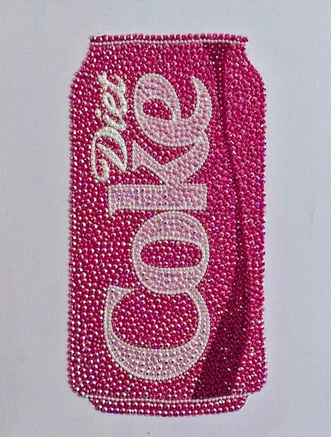 Price is nearly identical to cost of production! The "Pink Diet Coke" is a vibrant and meticulously produced canvas. Handmade Diet Coke Can Replica. Pink high quality hand glued iridescent gems 12x14 canvas. Price reflects cost of materials + over 30 hours of work on this piece. This piece of art was created by hand painting the sketched canvas with acrylic paint and then using a hand painted guide to glue each flat back rhinestone by hand. This piece of art took several hours to create.   I offer custom orders! If you want a completely different custom piece, please message me so we can work something out!! Bling Art Canvas, Pink Art Work, Diet Coke Painting, Bedazzled Canvas Painting, Jewel Canvas Art, Ripped Canvas Art, Canvas Rhinestone Art, Rhinestone Art Ideas, Paintings With Glitter