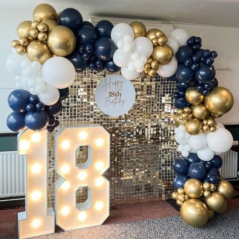 White Gold Balloons, Jubilee Decorations, Prom Party Decorations, Balloons Arch, Gold Graduation Party, Blue Birthday Parties, Decor Birthday Party, Golden Jubilee, Mothers Day Decor