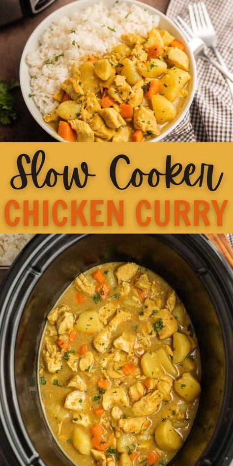 Slow Cooker Chicken Curry Recipe - CrockPot Chicken Curry Recipe Crockpot Recipes Curry Chicken, Thai Food Crockpot Recipes, Easy Crockpot Curry Chicken, Curry Chicken Thigh Recipes Crockpot, Crock Pot Chicken Curry Recipes, Crock Pot Yellow Curry Chicken, Curry Chicken And Rice Crockpot, Slow Cooker Recipe With Potatoes, Curry In Crockpot