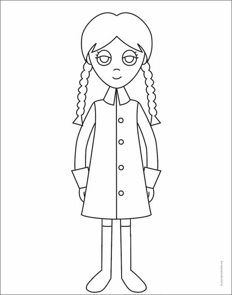 Balayage, How To Draw Wednesday Addams Easy, How To Draw Wednesday Addams, Wednesday Drawing Easy, Wednesday Addams Coloring Pages, Wednesday Cartoon, Wednesday Coloring Pages, Sweary Coloring Book, Wednesday Adams