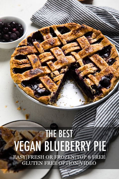 Vegan Blueberry Pie Recipe, Vegan Blueberry Recipes, Vegan Blueberry Pie, Dairy Free Pie Crust, Dairy Free Pies, Easy Blueberry Pie, Fruit Pie Recipe, Blueberry Pie Recipe, Vegan Pies Recipes