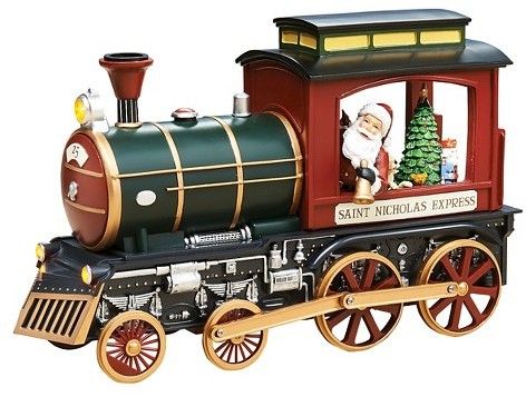 Roman Lit LED Santa & Elf Musical Train Decor Locomotive Engine, Train Decor, Santa Express, Foto Transfer, Santa Figurines, Santa's Elves, Christmas Train, Saint Nicholas, Steam Locomotive