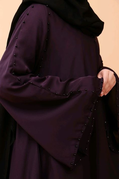 Details: Size: MDM Full length Abaya .Round neck with button Through Opening Embellished with Beads on front and bell bottom sleeves. Bell Bottom Sleeves, Design Abaya, Abaya Collection, Bell Bottom, Dress Design, Sleeve Designs, Bell Bottoms, Designer Dresses, Full Length