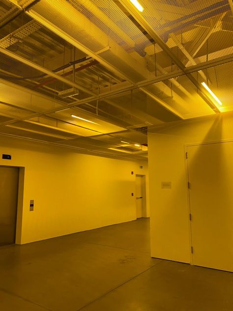 Yellow Liminal Space, Yellow Lighting Aesthetic, Yellow Led Lights, Yellow Hallway, Yellow Lighting, Dark Brown Walls, Lighting Mood, Apartment Lighting, Hue Lights