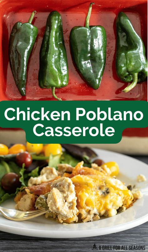 Poblano And Chicken Recipes, Chicken Poblano Pepper Recipes, Chile Relleno Casserole With Chicken, Poblano Pepper And Chicken Recipes, Chicken Relleno Casserole, Chicken Pepper Casserole, Chicken And Poblano Peppers, Poblano Chicken Enchilada Casserole, Recipes With Chile Poblano