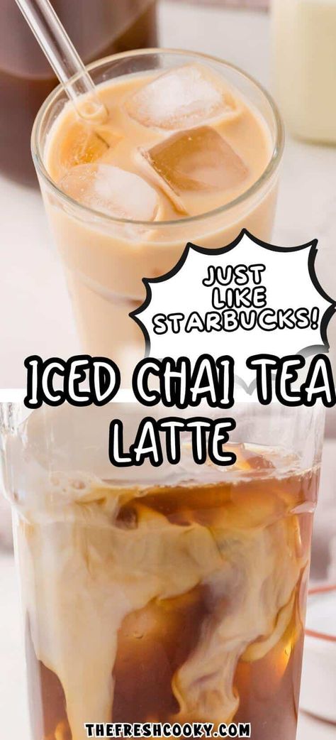 Chai Tea Starbucks Recipe, Home Made Chai Tea, Iced Chia Recipe, Chi Latte Starbucks, How To Make A Iced Chai Tea Latte, Home Made Chai Latte, Chai Tea Latte With Tea Bags, Biggby Coffee Copycat Recipes, Copycat Starbucks Chai Tea Latte