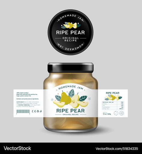 Pear Illustration Design, Jam Illustration Jar, Jam Jar Illustration, Jam Label Design, Jam Illustration, Glass Jar Packaging, Jamming Aesthetic, Jam Jar Labels, Jam Packaging