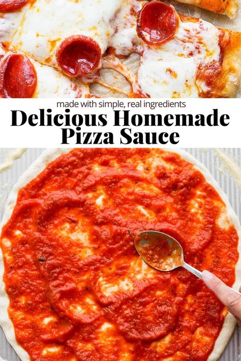 Easy Homemade Pizza Sauce Recipe - a super simple, delicious pizza sauce recipe that perfect for any type of pizza! #easyhomemadepizzasaucerecipe #homemadepizzasaucerecipeeasy #bestpizzasaucerecipehomemade #recipeforhomemadepizzasauce #howtomakepizzasaucehomemaderecipes Simple Pizza Sauce, Small Batch Pizza Sauce, Pizza Base Sauce, Low Sodium Pizza Sauce, Easy Pizza Sauce Recipe, Easy Pizza Sauce, Pizza Sauce Easy, Low Sodium Pizza, Quick Pizza Sauce