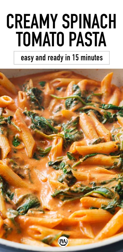 Spinach Pasta Sauce, Spinach Tomato Pasta, Spinach Pasta Recipes, Penne Pasta Recipes, Creamy Tomato Pasta, Tomato Pasta Recipe, Spinach Tomato, Creamy Pasta Recipes, Cream Pasta