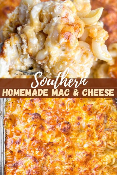 Southern Baked Homemade Macaroni and Cheese - Bad Batch Baking - Restaurant Copycat Recipes & Family Favorites Homemade Mac And Cheese Recipe Baked, Scalloped Potatoes Au Gratin, Homemade Macaroni Cheese, Potato Casseroles, Homemade Macaroni And Cheese, Batch Baking, Restaurant Copycat Recipes, Mac And Cheese Casserole, Baked Mac And Cheese Recipe