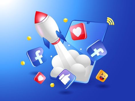 Rocket boosting facebook digital marketi... | Premium Vector #Freepik #vector #logo Vector Whatsapp, Mobile App Interface, Facebook Logo, Book Cover Page, Marketing Icon, Social Media Advertising Design, Best Vpn, Social Media Poster, Marketing Logo