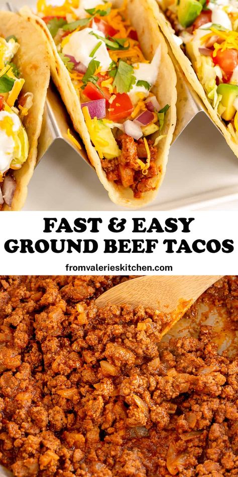 These Easy Ground Beef Tacos are the perfect choice for a casual, no fuss taco night at home. Fast, simple, and satisfying! #tacos #groundbeef #beef #30minutemeals #easydinner #taconight #mexican #mexicanfood Taco Recipes Mexican, Homemade Taco Seasoning Mix, Minced Beef Recipes, Minced Meat Recipe, Easy Ground Beef, Beef Tacos, Ground Beef Tacos, Mince Recipes, Night At Home