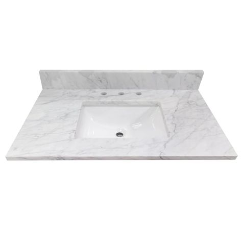 allen + roth Natural Carrara marble 37-in White Natural Marble Single Sink Bathroom Vanity Top in the Bathroom Vanity Tops department at Lowes.com Marble Bathroom Sink, Carrara Marble Bathroom, Marble Bathroom Vanity, White Marble Bathrooms, Bathroom Vanity Top, White Faucet, Quartz Vanity Tops, Large Bath, Marble Quartz