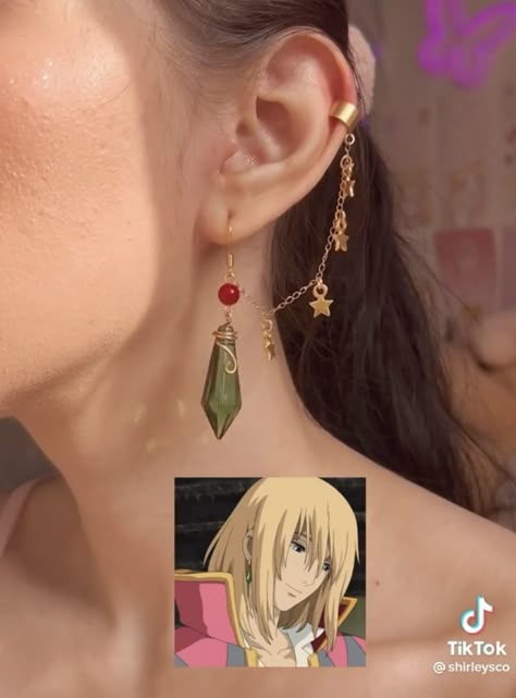 Anime Inspired Earrings, Long Earrings Aesthetic, Diy Aretes Aesthetic, Anime Accessories Jewelry, Anime Inspired Jewelry, Ghibli Earrings, Anime Jewellery, Aretes Aesthetic, Studio Ghibli Jewelry