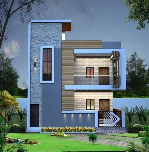 Front Building Design, Indian House Exterior Design, Front Elevation Design, Building Front Designs, Front Wall Design, Eksterior Modern, House Outer Design, House Balcony Design, Small House Front Design