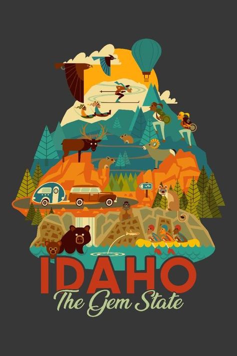 Idaho - Gem State - Geometric - Contour 95734 (Art Prints, Wood & Metal Signs, Canvas, Tote Bag, Tow Colorado Poster, Grand Lake Colorado, Fort Collins Colorado, Go Bag, Color Contour, Grand Lake, Go Bags, Stock Art, Antique Maps