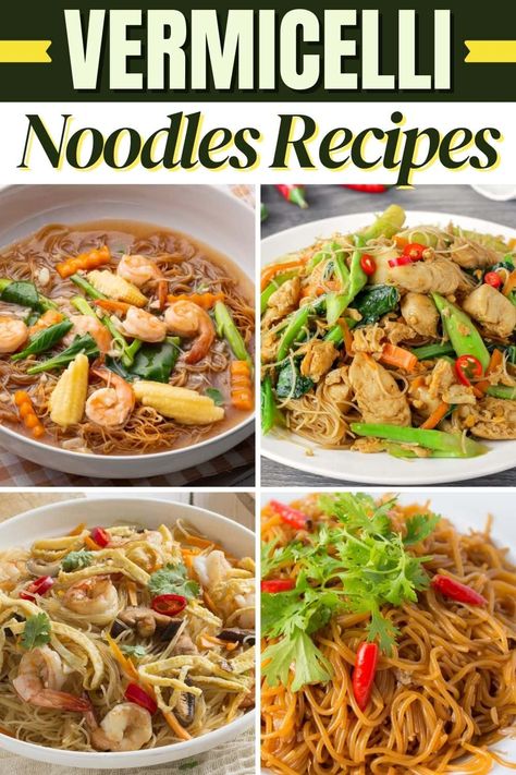 Try these vermicelli noodles recipes for meals with Asian flair! From noodle salad to fried rice to soup, these tasty noodles are too good to pass up. Chinese Vermicelli Recipes, Rice Vermicelli Noodles Recipes, Recipes With Vermicelli Noodles, Vermicelli Noodles Recipes, Thai Rice Noodle Recipes, Cold Noodles Recipes, Beef Vermicelli, Thai Salad Recipes, Copycat Food