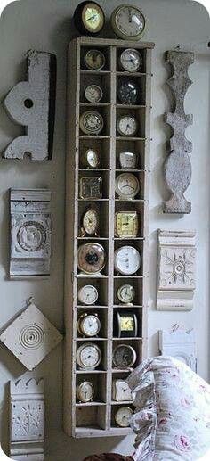 Vintage Saat, Old Clocks, Vintage Clock, Architectural Salvage, Home Fashion, Displaying Collections, 인테리어 디자인, Vintage Decor, The Wall