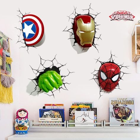 Boys Spiderman Bedroom, Avengers Bedroom Ideas, Office For Him, Car Bedroom Ideas, Prince Room, Superhero Wall Stickers, Spiderman Bedroom, Avengers Bedroom, Stickers For Walls