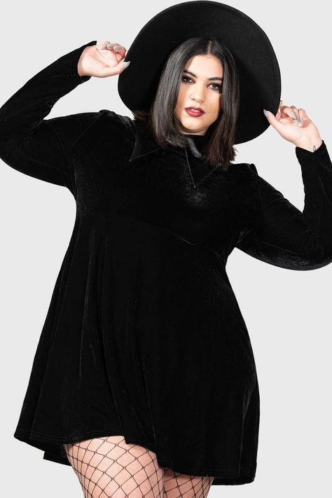 Plus Size Goth Dress, Plus Size Goth Fashion, Subtle Goth, Soft Goth Outfits, Plus Size Goth Clothes, Plus Size Black Dress, Plus Size Skater Dress, Witchy Outfits, Killstar Dress