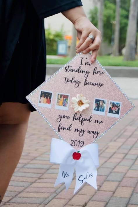 Cap With Pictures On It, College Grad Cap Ideas For Moms, Cap Decoration Graduation I Did It For You, Graduation Cap Ideas Family, I Did It For Her Graduation Cap, Graduation Cap Polaroid, Graduate School Cap Ideas, Gap Graduation Ideas, Senior Cap Ideas For Loved Ones