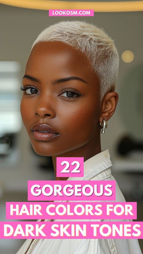 22 Hair Colors for Dark Skin Tones to Try Today Strawberry Blonde 4c Natural Hair, Light Brown Twa Natural Hair, Light Pink Hair On Black Women, Different Hair Colors For Short Hair, Dyed Bald Hair Black Women, Texture And Tones Hair Color Clairol, Hair Color Rinse Black Women, Blonde Hair Color For Dark Skin, Short Coloured Hair Black Women