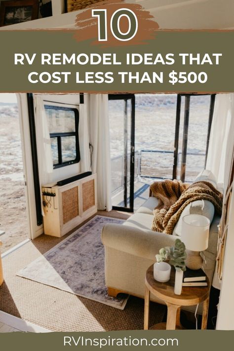 While RV renovations can add up, just like in a sticks-and-bricks home, there is so much you can do to make your space more functional, homier, and more “you.” Here are a dozen RV remodel ideas to get you started – all for less than $500! #rvinspiration #rvremodel #rvtips Rv Slideout Remodel, Small Rv Slide Out Remodel, Toy Hauler Renovation Ideas, Rv Loft Bed Ideas, Rv Living Room Makeover, Class A Motorhome Remodel Interiors, Diy Rv Remodel Ideas, You Hauler Remodel, Rv Toy Hauler Remodel