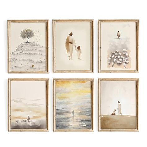 Amazon.com: ESSEN Life Christian Wall Art Set of 6, Jesus Wall Decor, Bible Stories Scripture Wall Art, Christian Wall Decor, Sunday School Decorations for Classroom, Christian Gifts for Women (8"x10" UNFRAMED) : Handmade Products Bible Frame, Jesus Wall Decor, Christian Room Decor, Christian Room, Bible Decor, Sunday School Decorations, Hallway Wall Art, Christ Artwork, Religious Artwork