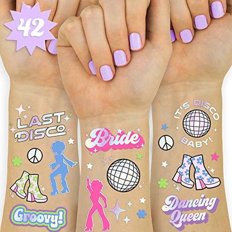 Bachelorette Party Tattoo, Place Tattoo, Bachelorette Party Decoration, Disco Dancing, Gold Bachelorette Party, Last Disco, Disco Birthday Party, Disco Party Decorations, Party Tattoos