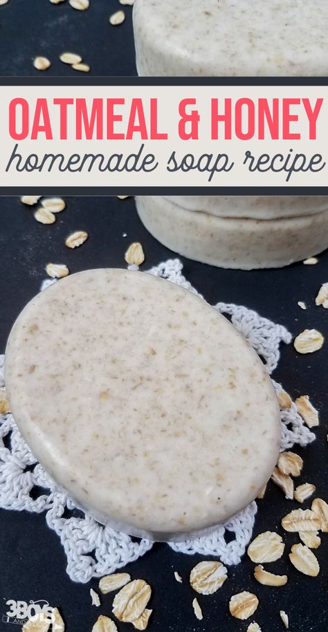 Homemade Oatmeal and Honey Soap is the perfect soap recipe for dry and sensitive skin. This oats and honey soap bar make a super simple homemade soap recipe. #soaprecipe #DIYsoap #homemadesoap #3boysandadog Body Soap Bar, Face Soap Recipe, Honey Soap Recipe, Homemade Organic Soap, Goat Milk Soap Recipe, Diy Oatmeal, Milk Soap Recipe, Goats Milk Soap Base, Natural Soaps Recipes