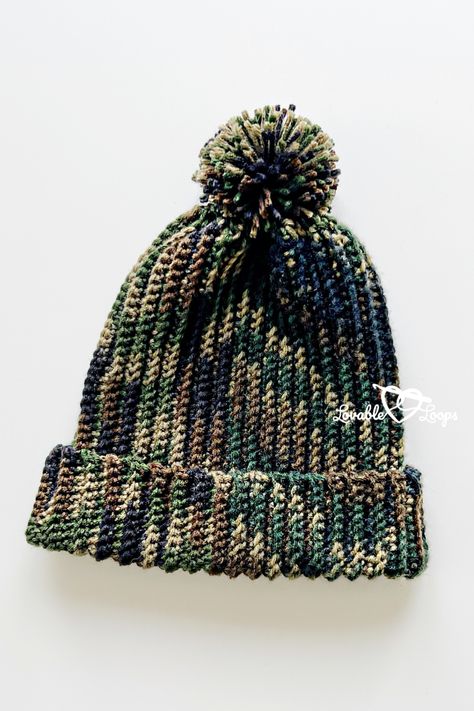 Free & easy men's crochet ribbed hat pattern - perfect for beginners! Classic beanie look with ribbing & pom-pom. Unisex Crochet Beanie Pattern Free, Crochet Ribbed Hats Free Pattern, Crochet Ribbed Beanie Size Chart, Mens Crochet Hats Free Pattern Men's Beanie, Crochet Hats For Men Free Pattern Guys, Free Crochet Hat Pattern For Men, Boys Beanie Crochet Pattern Free, Men’s Crochet Hat Free Pattern, Men’s Crochet Hats