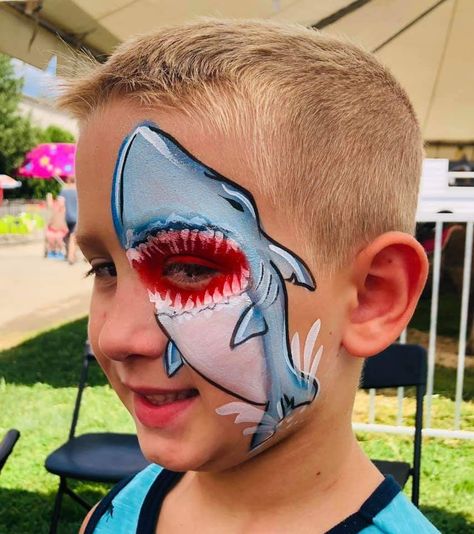 Shark Shark Face Paint, Superhero Face Painting, Happy Birthday Adam, Easy Face Painting Designs, Animal Face Paintings, Face Painting For Boys, Shark Painting, Face Painting Easy, Kids Face Paint