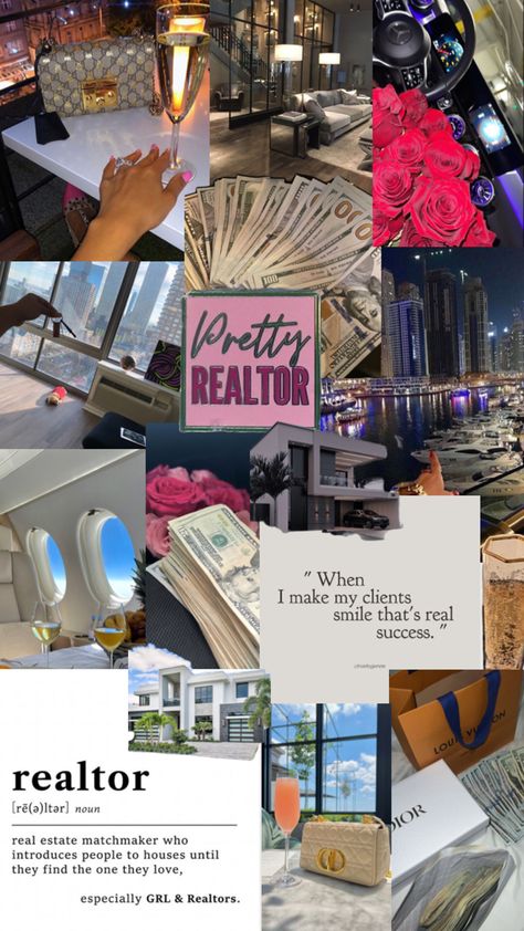 Real Estate Boards Ideas, Real Estate Dream Board, Realtor Black Women, Jobs As Aesthetics, Aesthetic Real Estate Pictures, Real Estate Dream Job, Jobs Aesthetic Female, Vision Board Real Estate Agents, Pink Real Estate Aesthetic