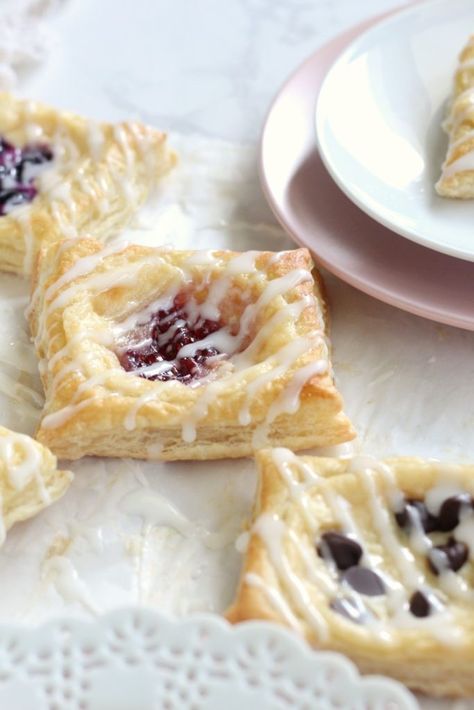 Puff Pastry Cream Cheese Danishes - Chocolate With Grace Desserts With Puff Pastry, Cream Cheese Danishes, Puff Pastry Cream, Pastry Recipes Dessert, Cheese Danishes, Cream Cheese Puff Pastry, Puff Pastry Recipes Dessert, Puffed Pastry, Pastries Recipes Dessert