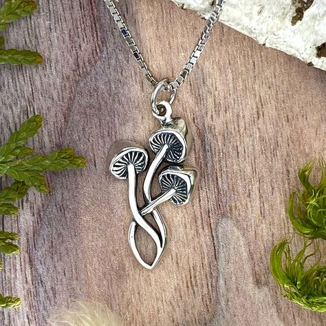 Faster shipping. Better service Mushroom Rings, Petoskey Stone Jewelry, Mushroom Pendant, Petoskey Stone, Vintage Mushroom, Silver Coat, Stone Pendant Necklace, Silver Plated Jewelry, Box Chain