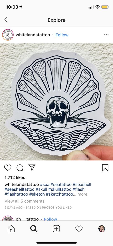 American Traditional Sea Shell Tattoo, Pearl Tattoo, Shell Tattoo, Seashell Tattoos, Shell Tattoos, Sea Tattoo, Beach Tattoo, Ink Inspiration, Skull Tattoos