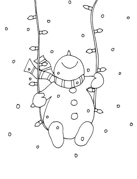 Free Dearie Dolls Digi Stamps: Snowman Christmas Lights Swing Digi Stamps Free, Snowman Coloring Pages, 달력 디자인, Christmas Doodles, Snowman Wreath, Snowman Crafts, Snowman Ornaments, Christmas Drawing, Digi Stamps