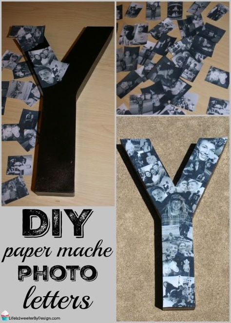 DIY paper mache photo letters Photo Collage Letters Diy, Wedding Craft Gift Ideas, Paper Mache Letters Decorating Ideas, Diy Letter Decor, Diy Paper Mache, Guy Friend Gifts, Letter Collage, Diy Collage, Paper Mache Letters