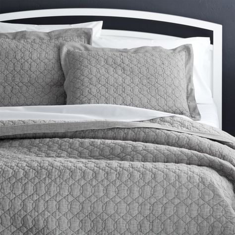 Elize Grey King Quilt | Crate and Barrel Grey Quilts, Grey Bedspread, Gray Bedspread, Wall Moulding, Grey Linen Bedding, Cheap Bedding, Bed Linen Design, Bedding Sets Online, King Sheets