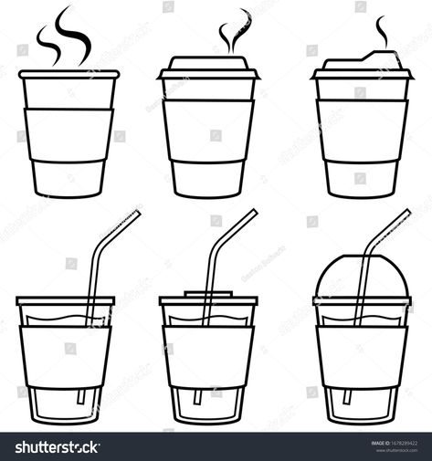 Coffee Cup Stencil Outline Set Vector on White #Ad , #Ad, #Stencil#Cup#Coffee#Outline Coffee Cup Stencil, Coffee Cup Silhouette, Coffee Outline Drawing, How To Draw A Coffee Cup, Complementary Tattoos, Coffee Cup Outline, Drawing Drinks, Starbucks Cup Drawing, Cups Drawing